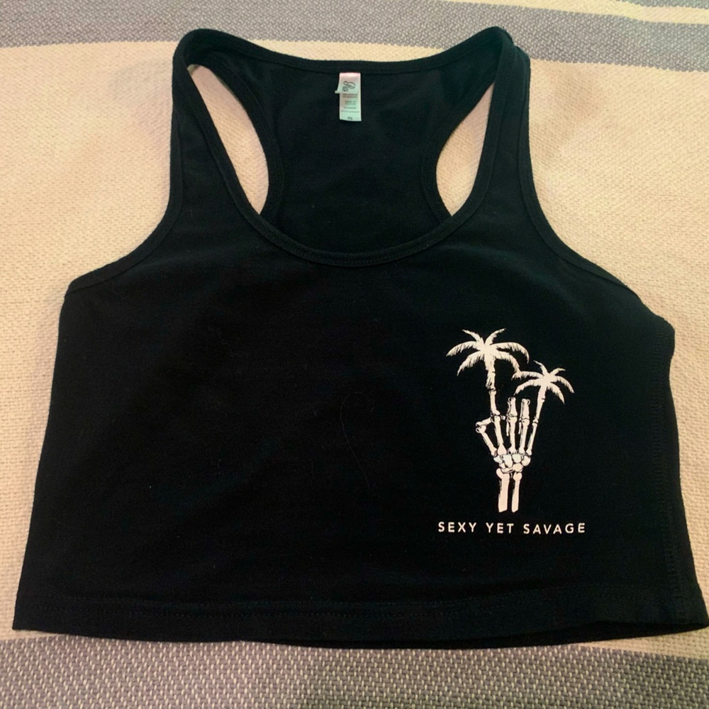 Sexy Yet Savage black crop tank. 🤘🏼